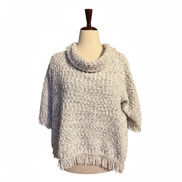 Ali Miles Off White/Cream Cowl Neck Sweater With Fringe Hem & Sleeves - Size PXL - Picture 1 of 8